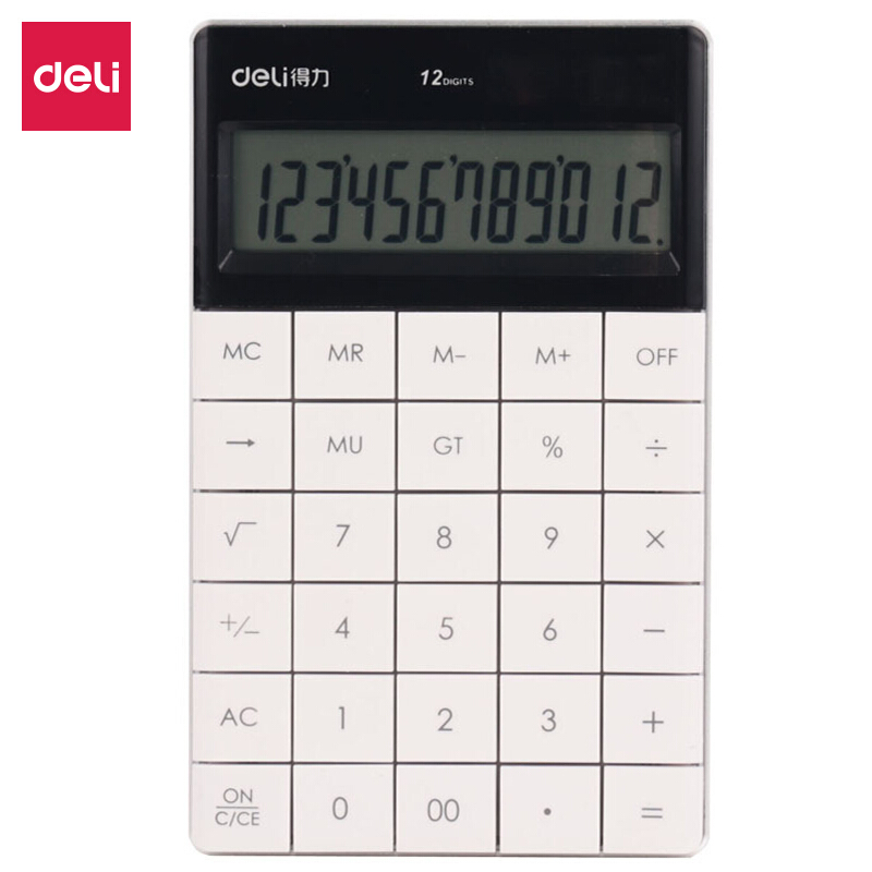 得力(deli)时尚彩色计算器 学生12位太阳能双电源大按键设计 办公用品 1589 白 1个