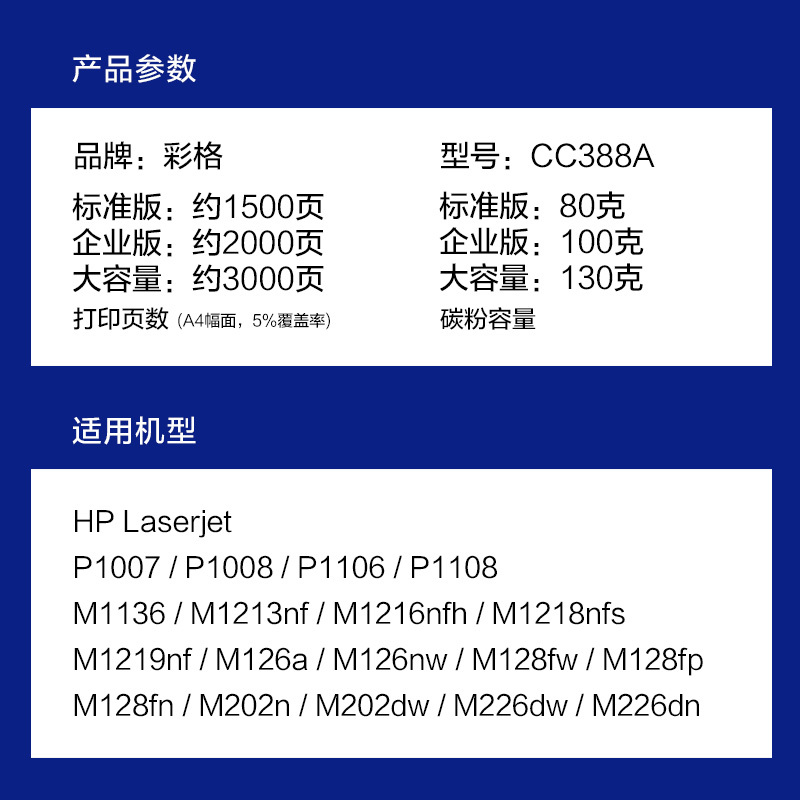 彩格适用惠普88a硒鼓m1136 m1216nfh m1213nf 226dw m226dn hp1108 m128fn