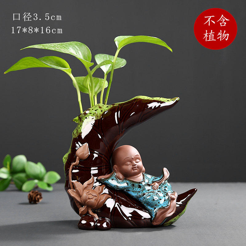 创意水培小花瓶摆件现代酒柜客厅陶瓷简约工艺品桌面摆设家居饰品 三维工匠 KJY-荷韵侧卧-蓝高清大图