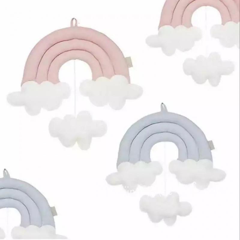 ins北欧彩虹云朵雨滴挂件布艺壁饰床幔帐篷配饰摄影拍照背景装饰 三维工匠 灰色彩虹+云朵
