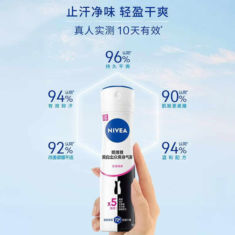 妮维雅(NIVEA)女士爽身气雾 150ml*2 精华爽身+活力清新高清大图