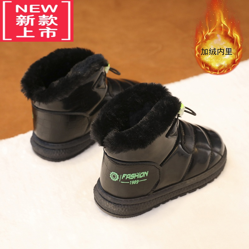 可莉允儿童雪地靴冬季一体防水面包鞋男童靴子小童加绒加厚宝宝棉鞋