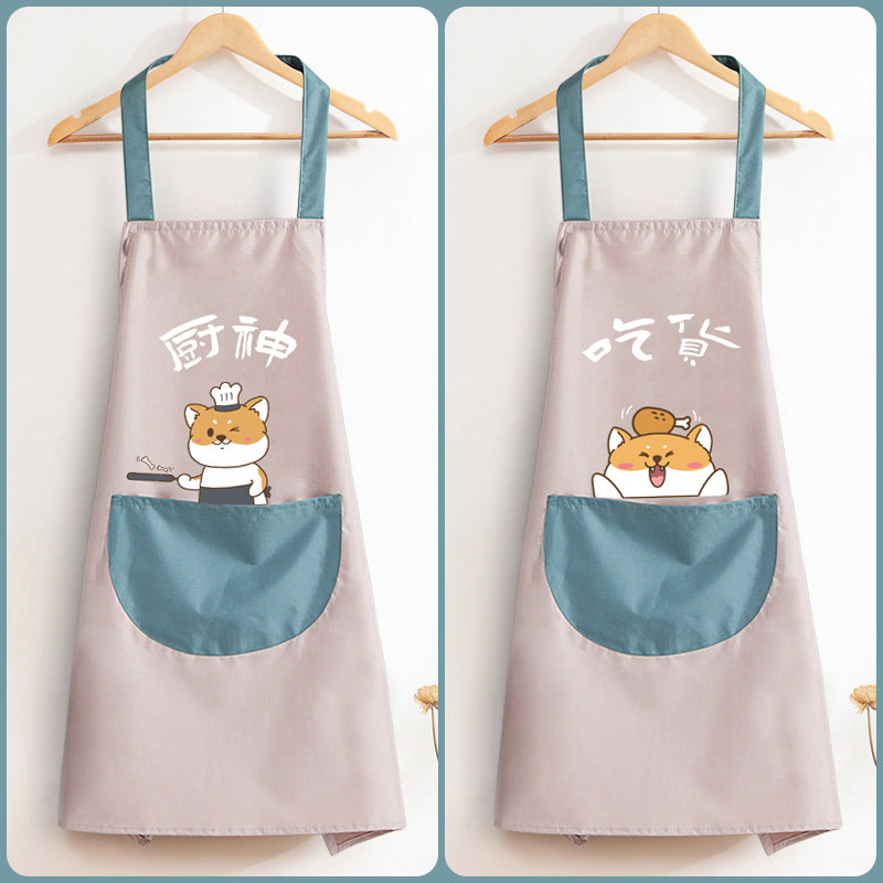 围裙家用厨房防水防油女夏季薄款工作服卡通可爱日系韩版做饭围腰 防水防油【不擦手】厨神淡粉+吃货淡粉2条装