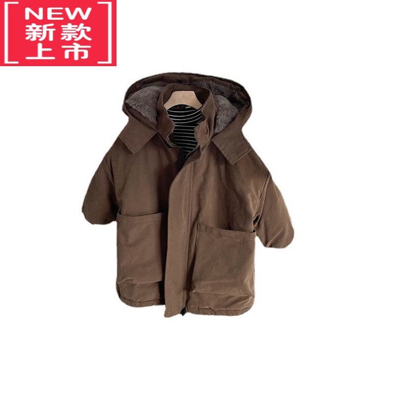 可莉允韩版儿童棉服冬季新品女童加厚毛毛棉衣男宝宝洋气中长款工装棉袄图片