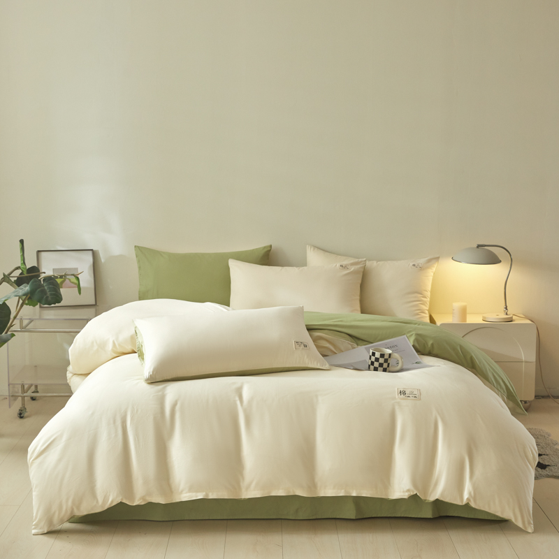 雅鹿全棉拼色简约四件套高清大图