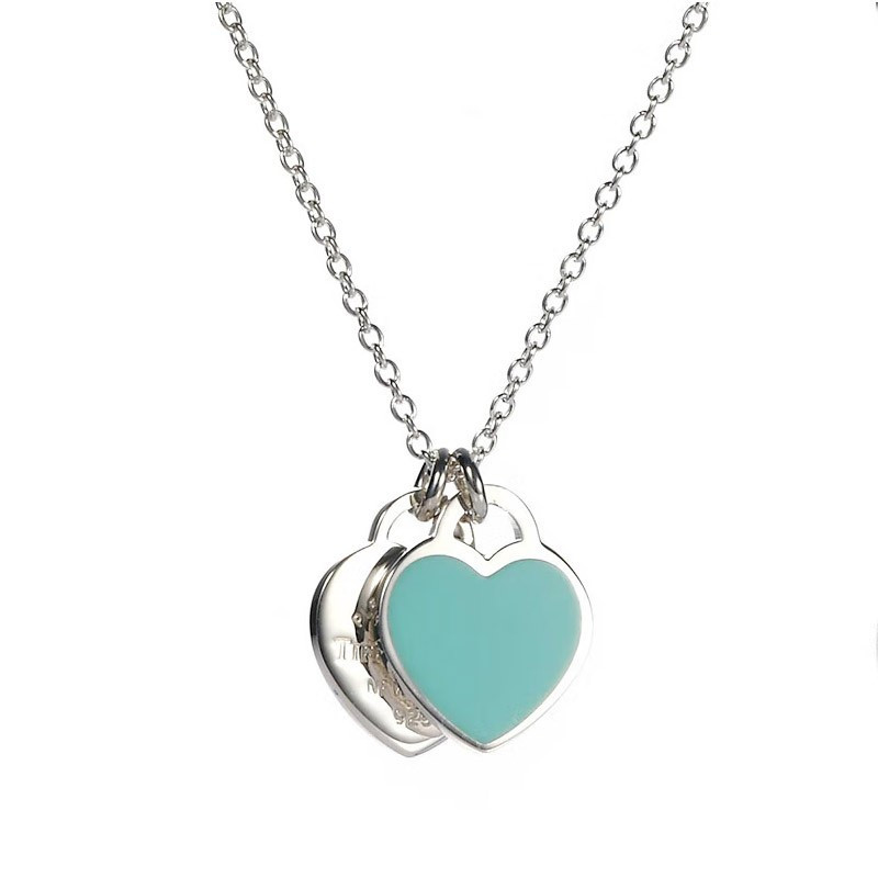 蒂芙尼tiffanycotiffany蒂凡尼925银镶蓝色珐琅蓝心项链爱心形吊坠