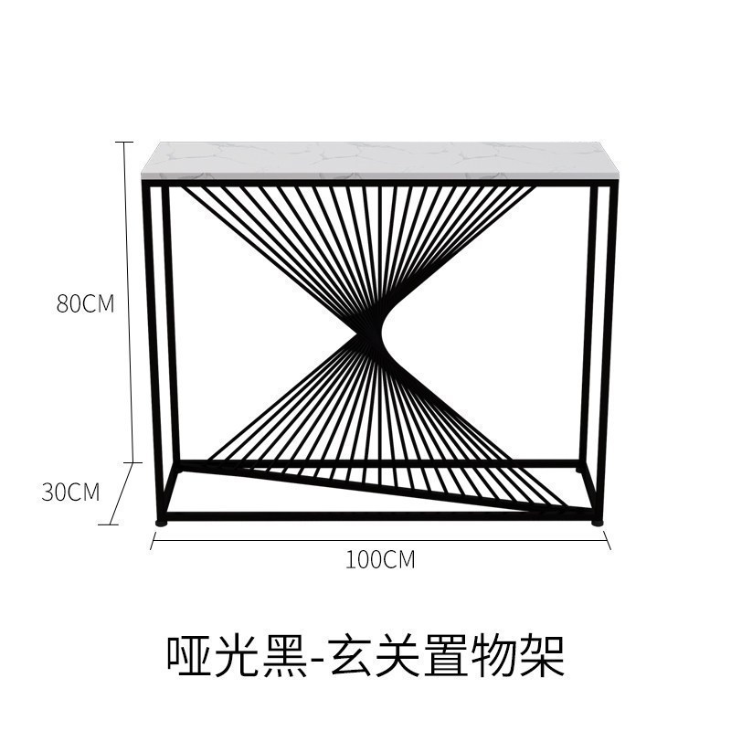 森美人北欧轻奢玄关台铁艺玄关桌大理石走廊边几简约现代条案靠墙窄桌子 哑光黑（100x30x80）整装