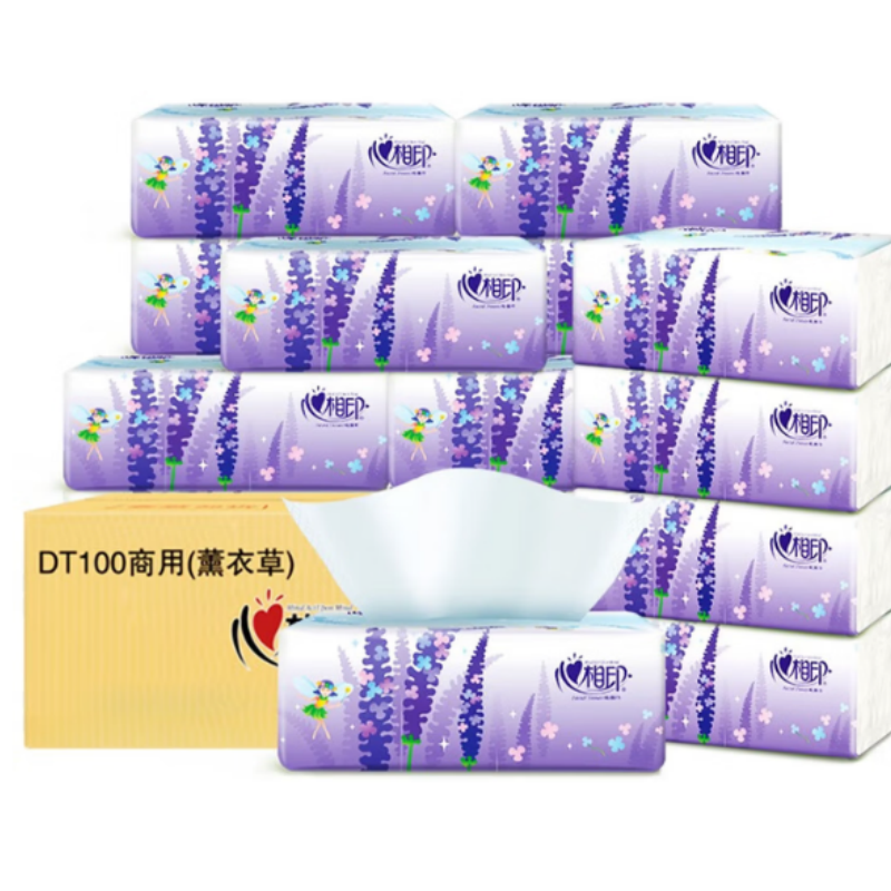 心相印薰衣草系列3层面巾餐巾纸DT100-60B 100抽*60包新老包装随机发