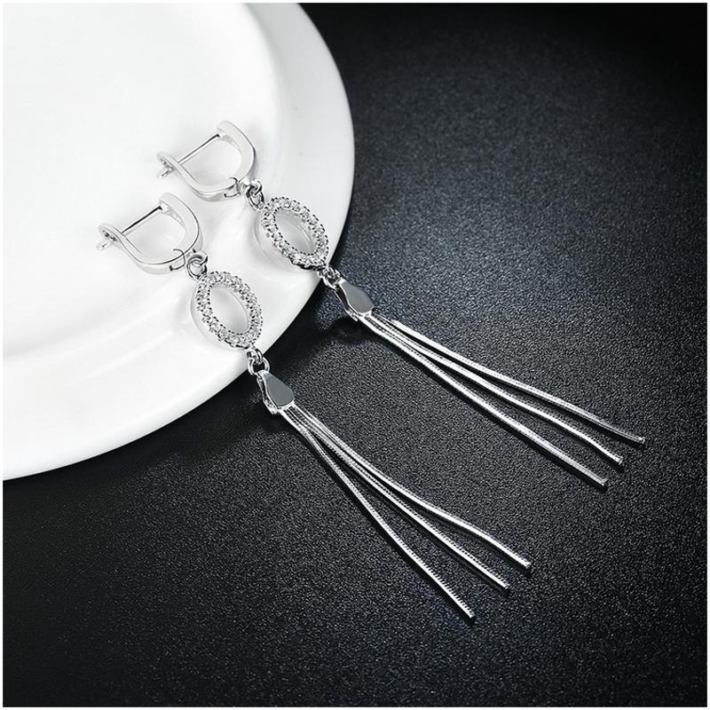 E078 Silver Earrings 925纯银耳环日韩耳钉女气质长款简约防过敏送女朋友七夕情人节礼物