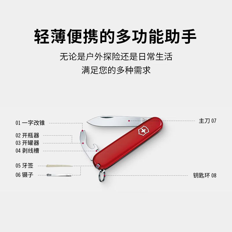 维氏瑞士军刀羽量拳击手8项多功能水果刀刀折叠刀红色0.2303高清大图