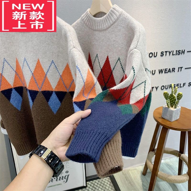 可莉允卡芙恰恰童装 中大童韩版圆领针织衫2022冬款时尚保暖毛衣潮图片