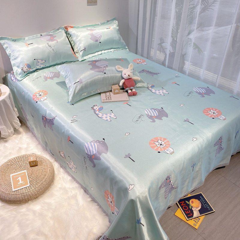 冰丝凉席1.8m床三件套夏季折叠可水洗机洗的空调软床单席子2.0米_68 1.8m（6英尺）床 床单款冰丝凉席-动物乐园