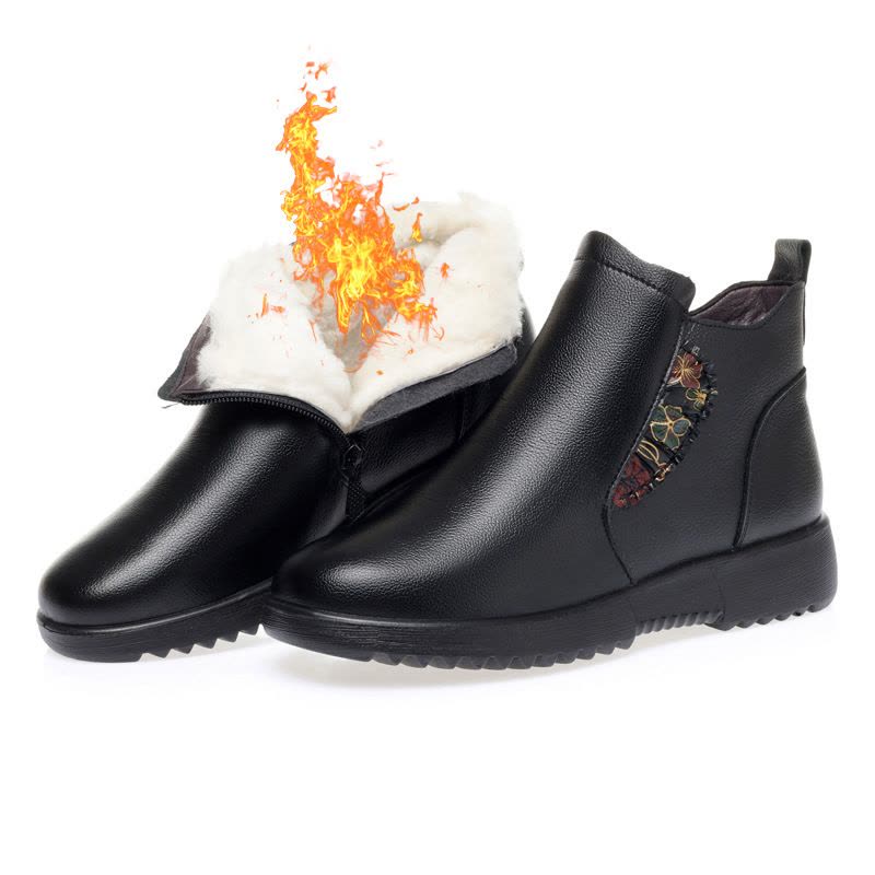 秋季新款妈妈棉鞋软底轻便女舒适中老年平底羊毛棉鞋厂家直销图片