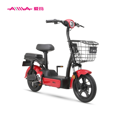 爱玛（AIMA）小蜜豆 至臻版 新国标 48V12AH 铅酸 时尚电动自行车 无铅透明红/亚黑