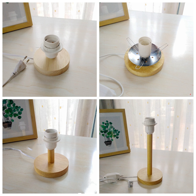 木灯座e27灯头螺口led台灯底座灯泡座带开关插头带线灯具配件diy
