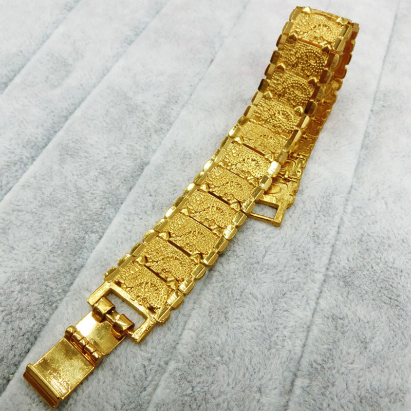黄金色手环宽版手链男款仿黄金手饰品送女朋友七夕情人节礼物