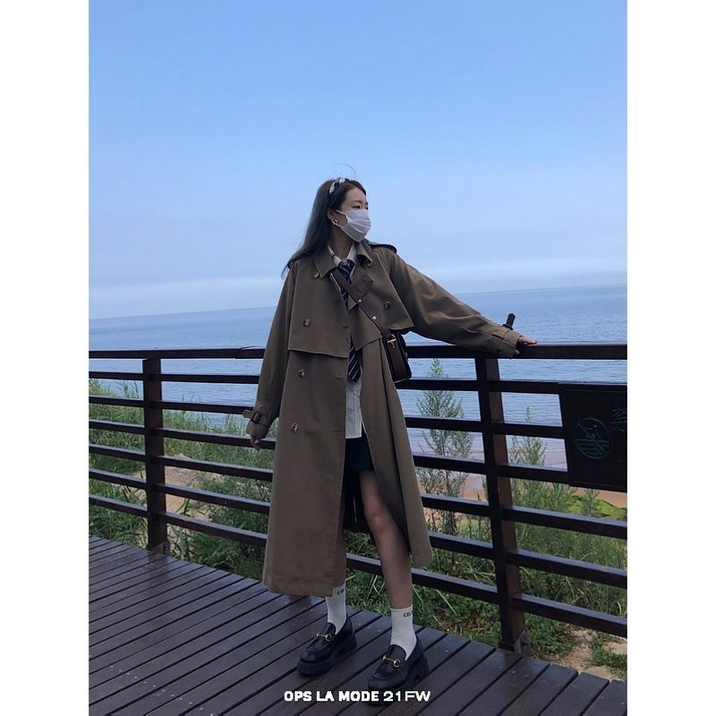感风衣长款外套女过膝2021秋季新款港风宽松气质行大衣外套15天内发货