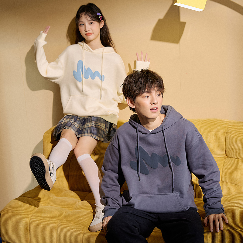 [8.5折价84.9元叠加优惠券]唐狮秋冬季新款情侣卫衣女连帽加绒情侣装圆领宽松外套in潮