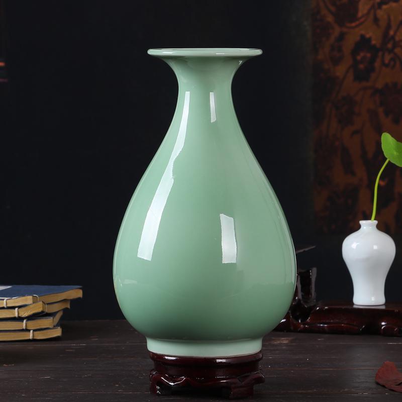 景德镇陶瓷器青釉花瓶花器现代简约家居装饰品客厅工艺品台面摆件 三维工匠 玉壶春瓶