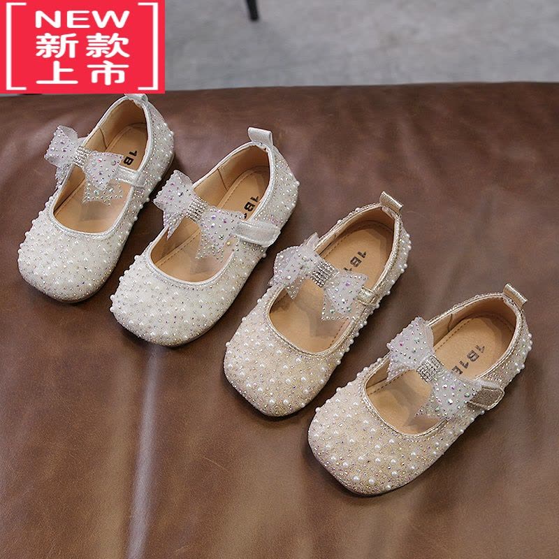 可莉允2022春秋季新款珍珠公主鞋舒适时尚童鞋淑女可爱休闲蝴蝶结儿童鞋运动休闲鞋图片