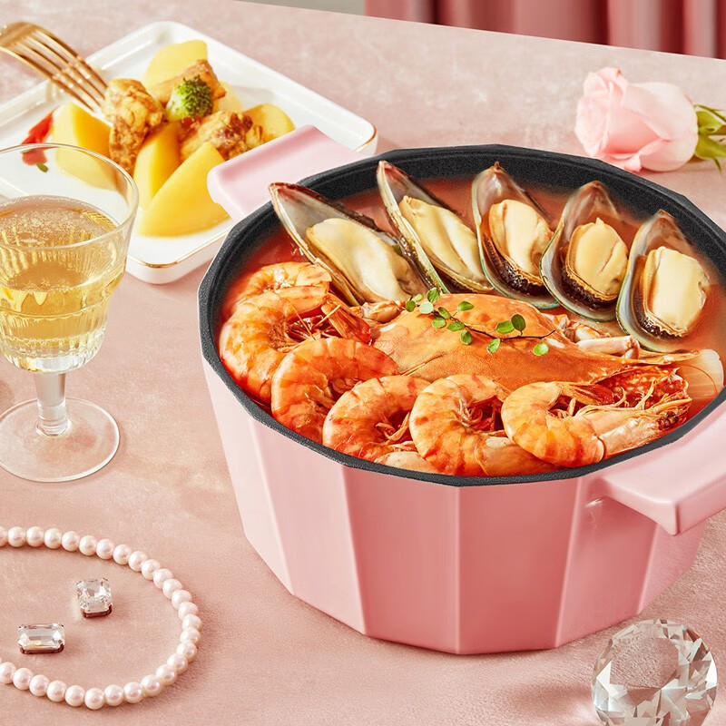 温仑山家用不粘锅汤锅电磁炉小锅 清新珐琅汤锅 2.8L高清大图