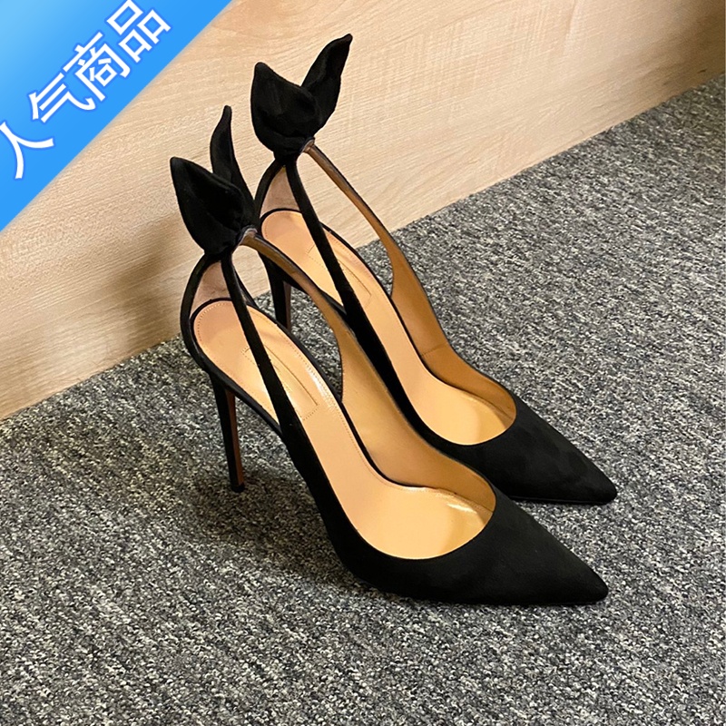 SUNTEK2023年春夏新款黑色尖头绒面高跟鞋女细跟气质性感床上名媛单鞋潮高清大图
