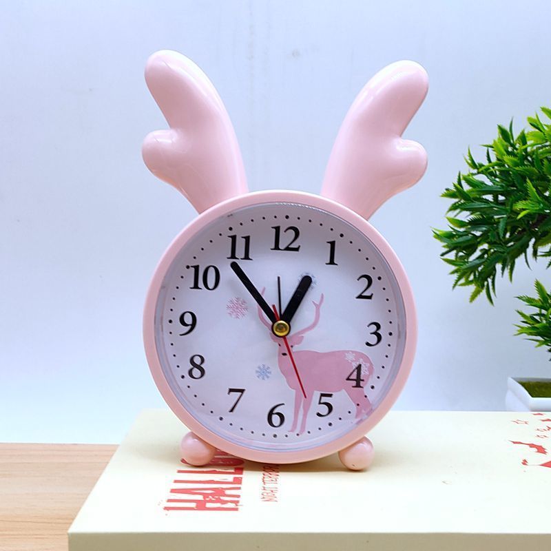 小闹钟创意时钟闹铃萌兔床头可爱儿童卡通静音钟表学生简约粉色静音送