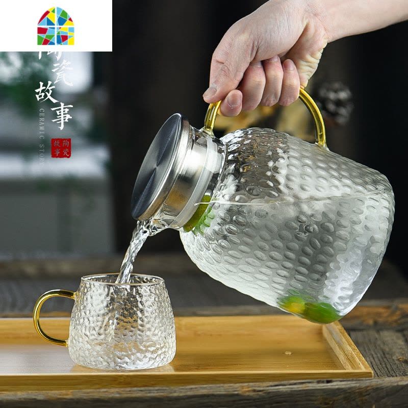 冷水壶玻璃可高温北欧创意白开水杯套装家用扎壶耐热防爆凉水壶 FENGHOU 冰泉壶1300ml+冰晶杯2个图片