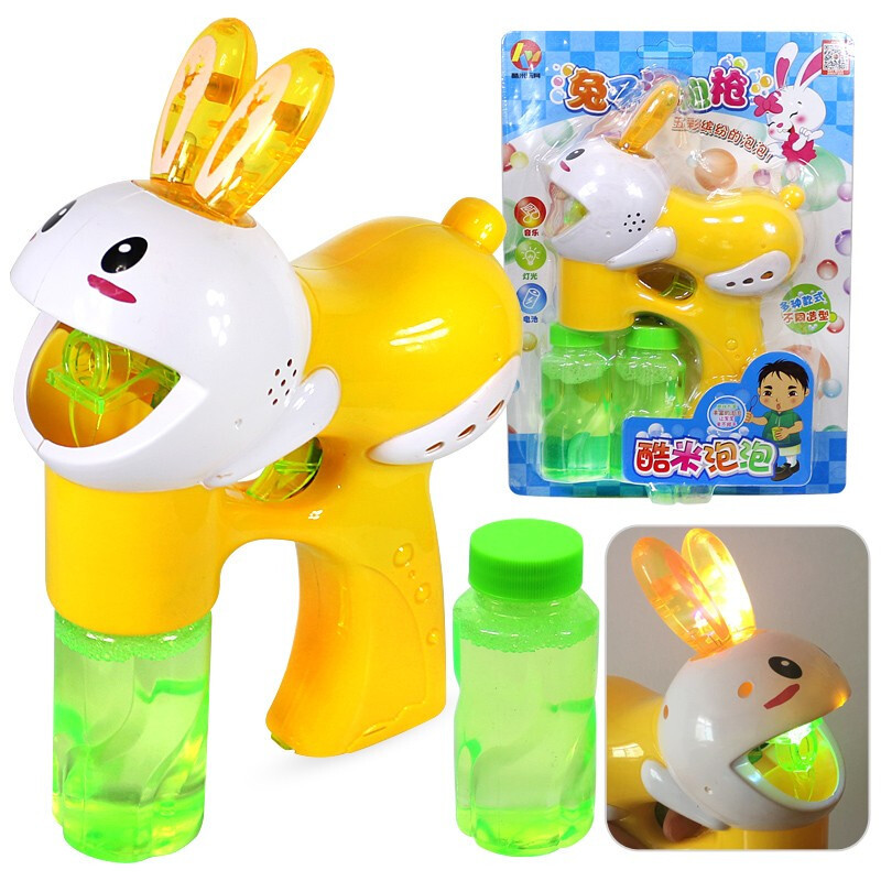 儿童泡泡机玩具泡泡电动吹泡泡机带音乐灯光萌兔泡泡枪颜色随机黄绿