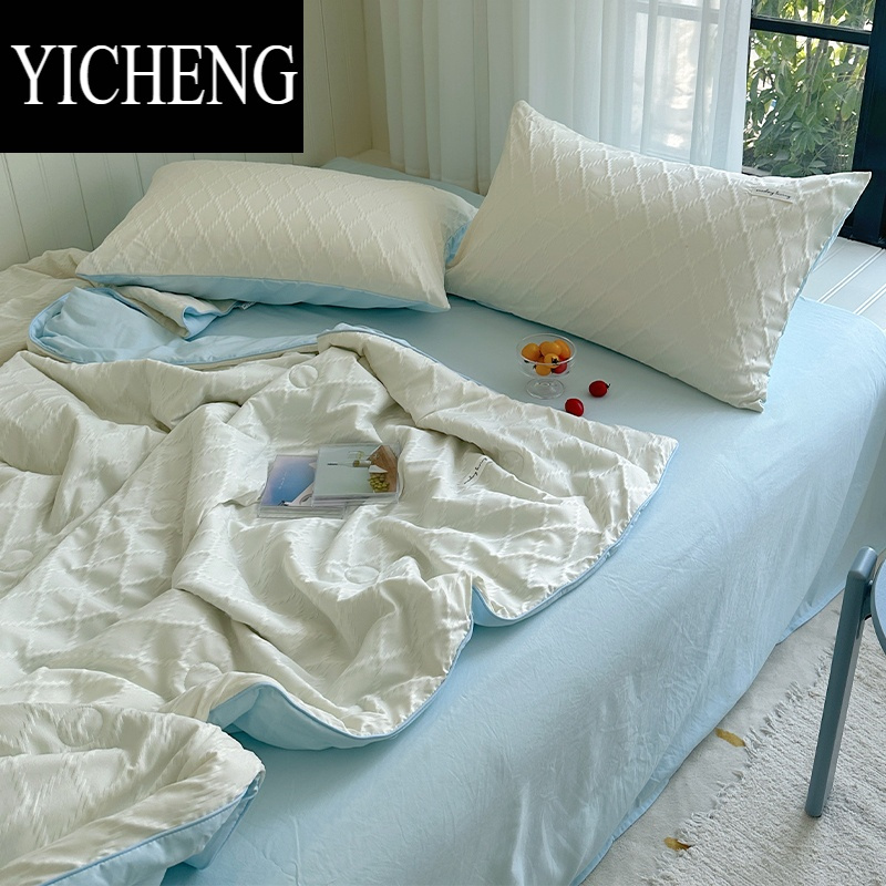 YICHENGins简约马卡龙菱格皱皱纱夏被少女心空调被子夏季软糯夏凉被