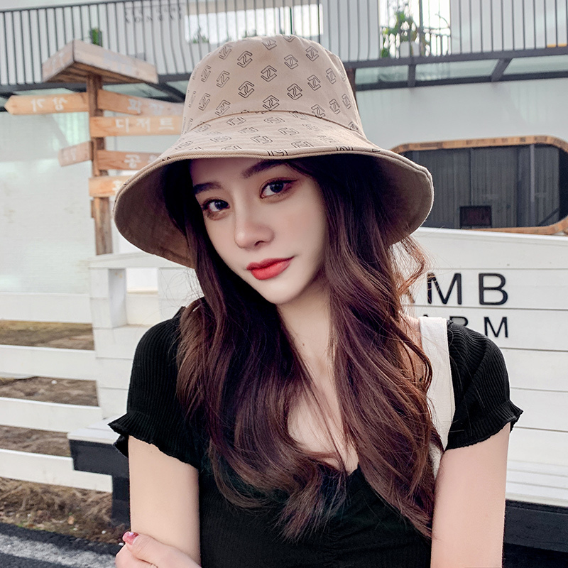 艾洵依渔夫帽女潮牌字母显脸小日系大沿网红韩版旅游户外帽子双面戴盆帽