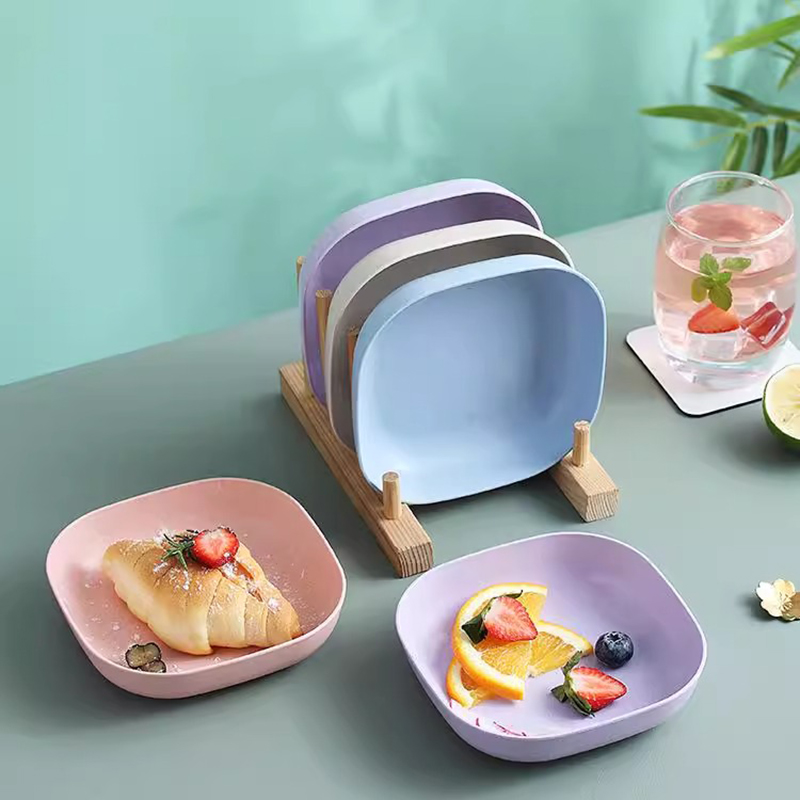 日式家用吐骨头盘碟塑料餐桌放菜骨碟吐骨碟小盘子垃圾盘底座收纳 加深方碟混色10个装 (带粉色底座)高清大图