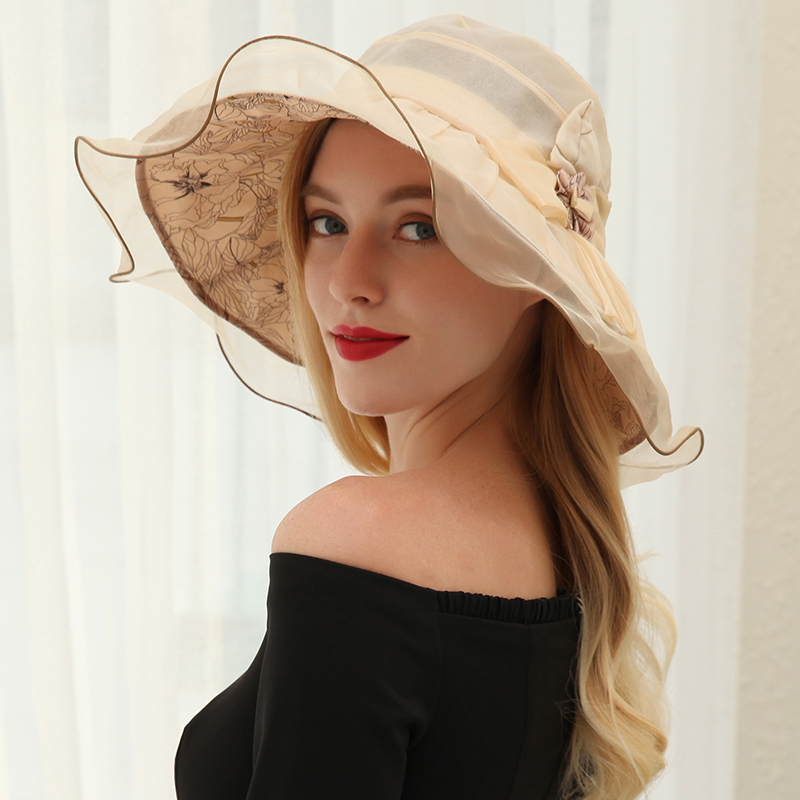 上海故事真丝帽子女春季夏天防晒帽韩版百搭潮渔夫帽遮阳帽太阳帽