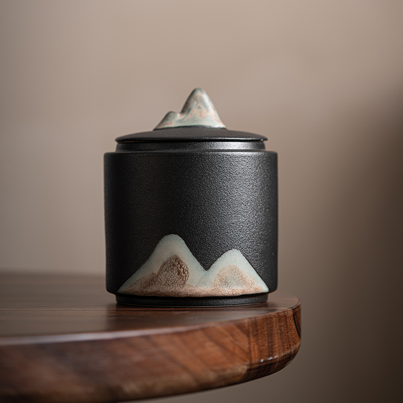 苏氏陶瓷(SUSHI CERAMICS)手绘釉画彩千里江山茶叶罐密封罐