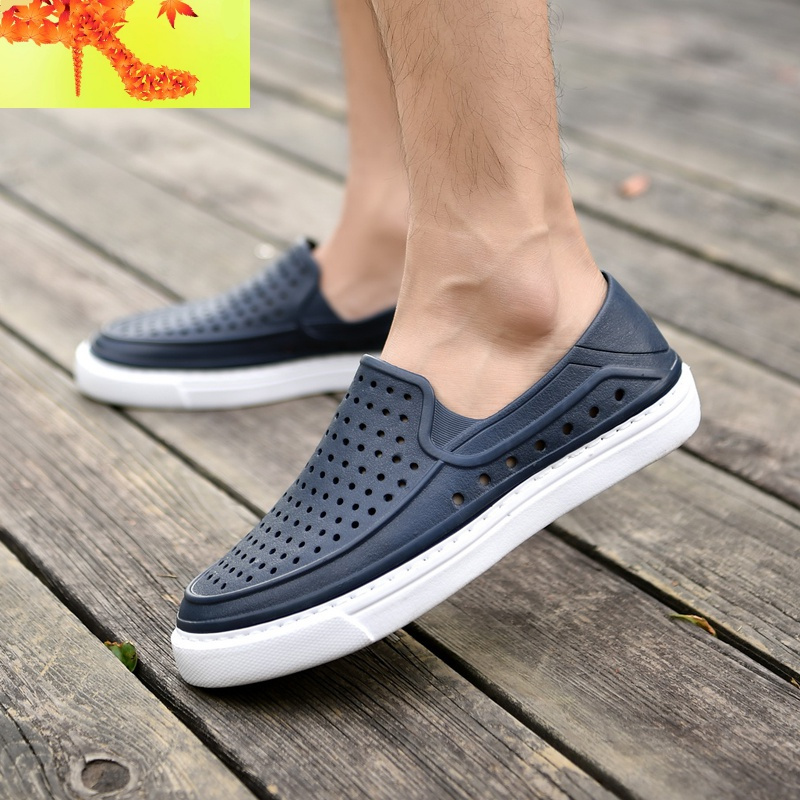 夏季包脚趾塑料洞洞鞋男士成人网眼凉鞋全包透气窟窿鞋镂空沙滩鞋简畅