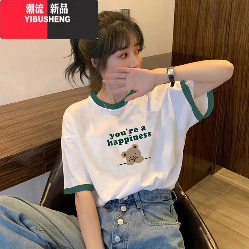 YIBUSHENG2024装新款短袖t恤女设计感小众宽松打底衫洋气拼接上衣S高清大图