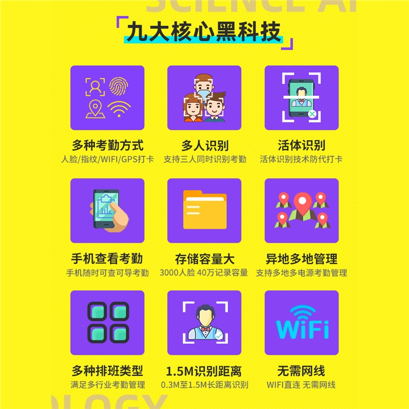 得力(deli)D5智能云动态面部人脸指纹识别考勤机打卡机多人识别一体机D5F无线WiFi脸部扫脸计_D3_升级款