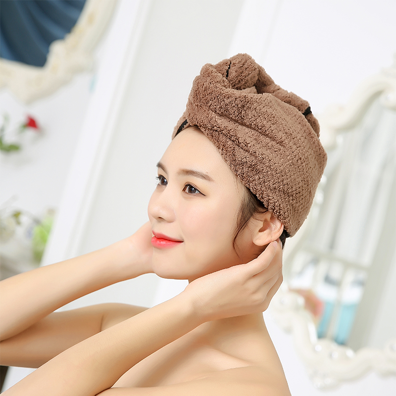 加厚柔软浴帽可爱干发帽成人洗头速干帽女吸水长发干发包头巾 三维工匠 咖啡棕+随机颜色1件共2条装高清大图