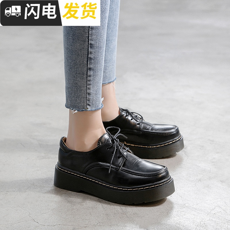 2022秋冬新款单鞋韩版学生休闲鞋英伦风复古女鞋厚底加绒小皮鞋女启如休闲鞋