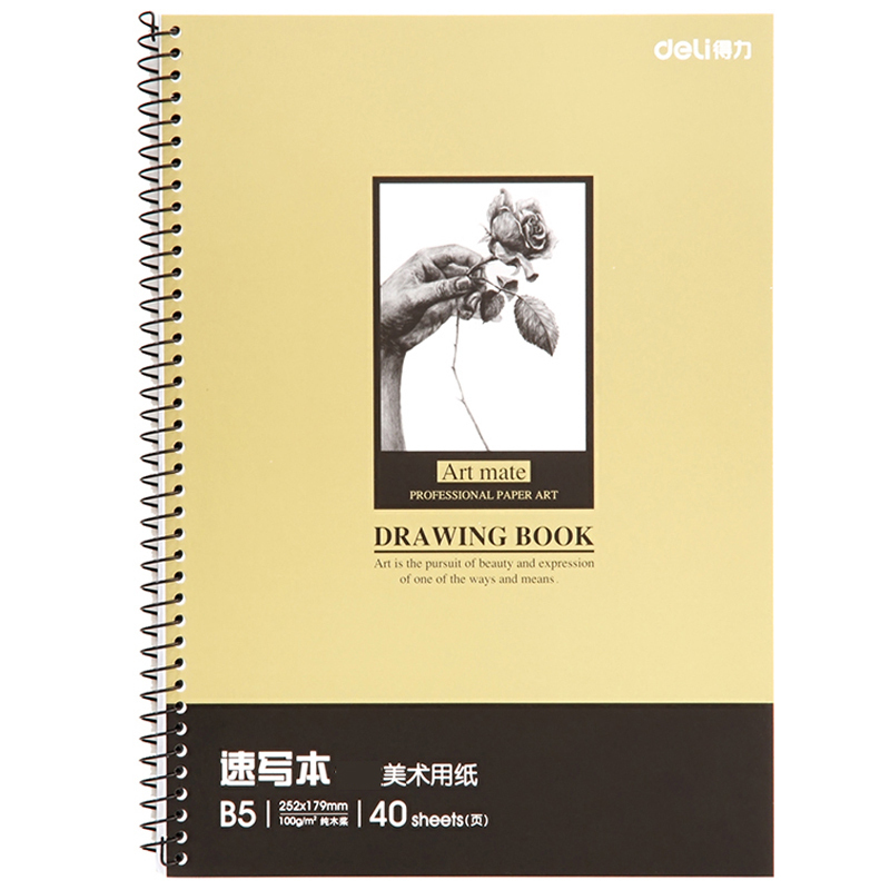 得力 7697 B5/40张美术专用速写本素描本 侧翻学生绘画本*10本装 黄色