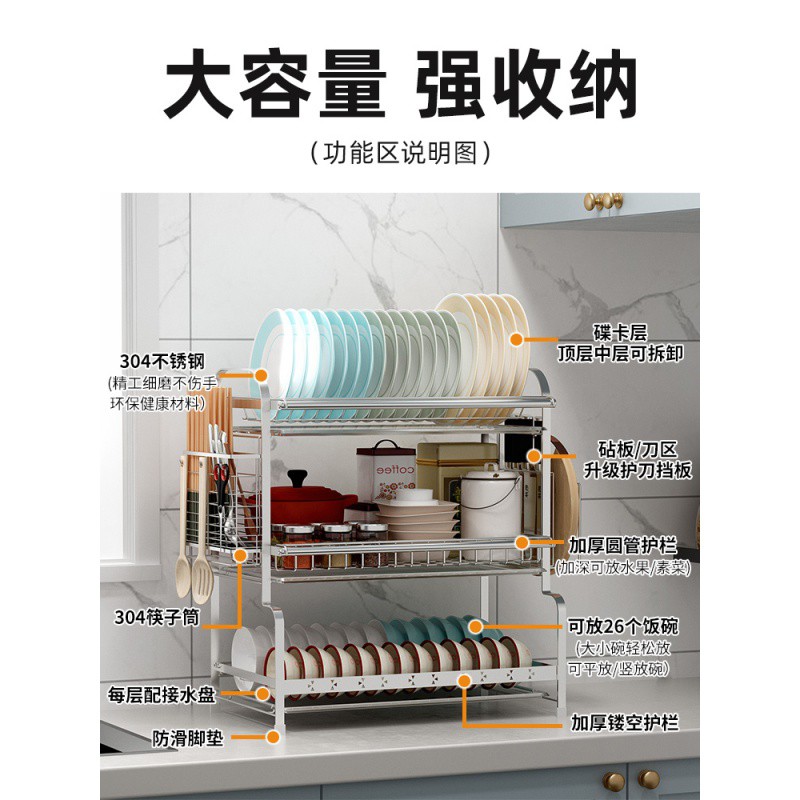 厨房置物架黑色不锈钢沥水架子放碗筷碟盘餐具家用品多功能收纳架收纳层架 三维工匠高清大图