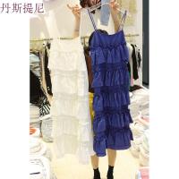 纯色荷叶边蛋糕带连衣裙2018夏装气质冷淡风中长款无袖裙子女装白色