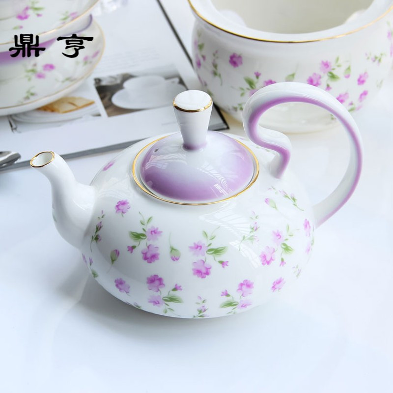 鼎亨陶瓷玻璃花茶茶具套装耐热玻璃过滤加热欧式小花茶壶茶具二杯
