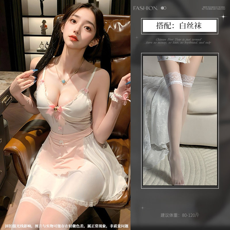姿美情趣内衣俏皮小猫咪女仆扮演套装吊带睡裙露胸性感纯欲风qqny 图片套装+白丝袜 均码