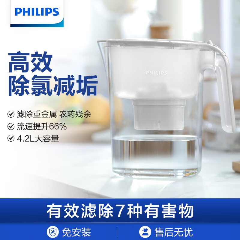 飞利浦净水壶过滤净水器 家用滤水壶 净水壶 海洋系列3.4L一壶7芯装AWP2813[绿色]高清大图