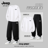 Jeep吉普运动套装男2025新款春秋季男士休闲卫衣卫裤两件套男装0 4XL 白色+黑色