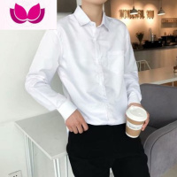 七斓男士长袖衬衫修身白色衬衣韩版商务休闲正装加绒加男绒男长 4XL 长袖口袋衬衫白色