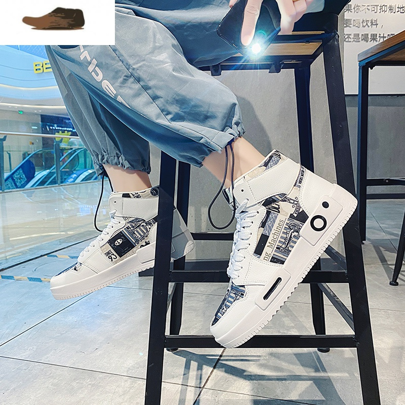 Ideamini2021新款春季男鞋韩版高帮鞋潮流百搭运动休闲青少年增高板鞋潮鞋休闲鞋