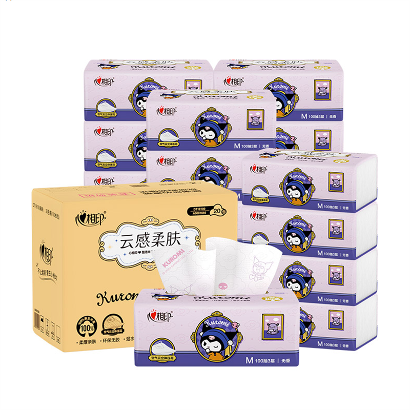 心相印x三丽鸥联名M码抽纸3层100抽*20包 库洛米款 DT18100 新老包装随机发货(箱)高清大图