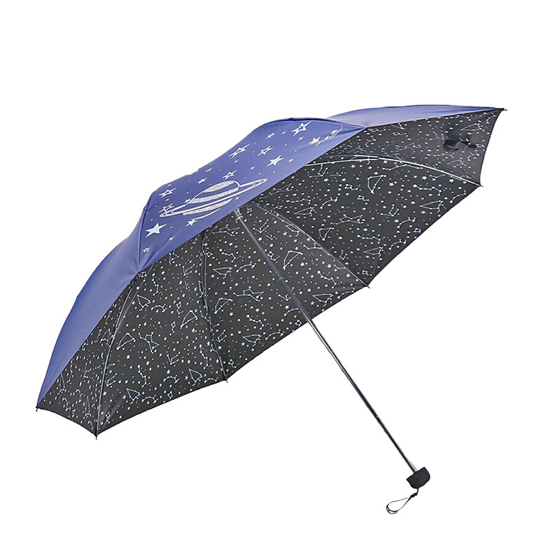 天堂伞 黑胶内外丝印满天星三折晴雨伞太阳伞 30496ELCJ